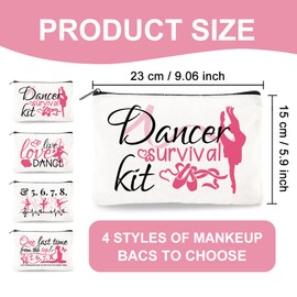Doodlream Canvas Make Up Bag with Dancer - 4 Pieces Dancer Survival Set Gift Cosmetic Bag Travel Organiser Portable Accessories with Zip
