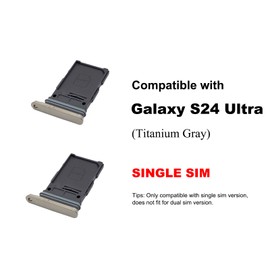 2 PCS for Galaxy S24 Ultra Single SIM Card Tray Replacement, Single SIM Card Slot Holder Compatible with Galaxy S24 Ultra US Single-Sim Version (Titanium Gray)
