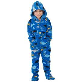 Footed Pajamas - Shark Frenzy Toddler Hoodie Fleece One Piece - Toddler - Small (Fits 2'8-2'11")