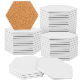 40 Pieces 3.75 Inch Hexagon Blank Ceramic Coasters, Unglazed Ceramic Tiles Coasters, Hexagon Ceramic Tiles with Cork Backing Pads for Painting, DIY Crafts, Mosaics, White.by GNIEMCKIN