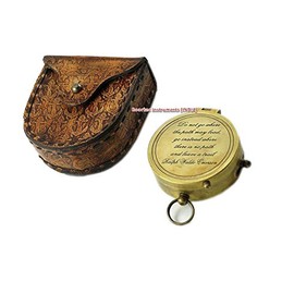 Roorkee Instruments (INDIA) Ralph Waldo Emerson Quote Solid Brass Compass with Anchor Embossed Leather Case