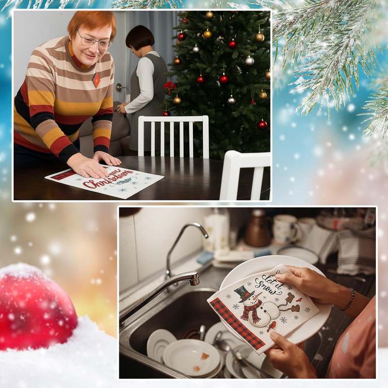 Yungyan 6 Pcs Swedish Christmas Dishcloths Reusable Kitchen Table Dishcloths