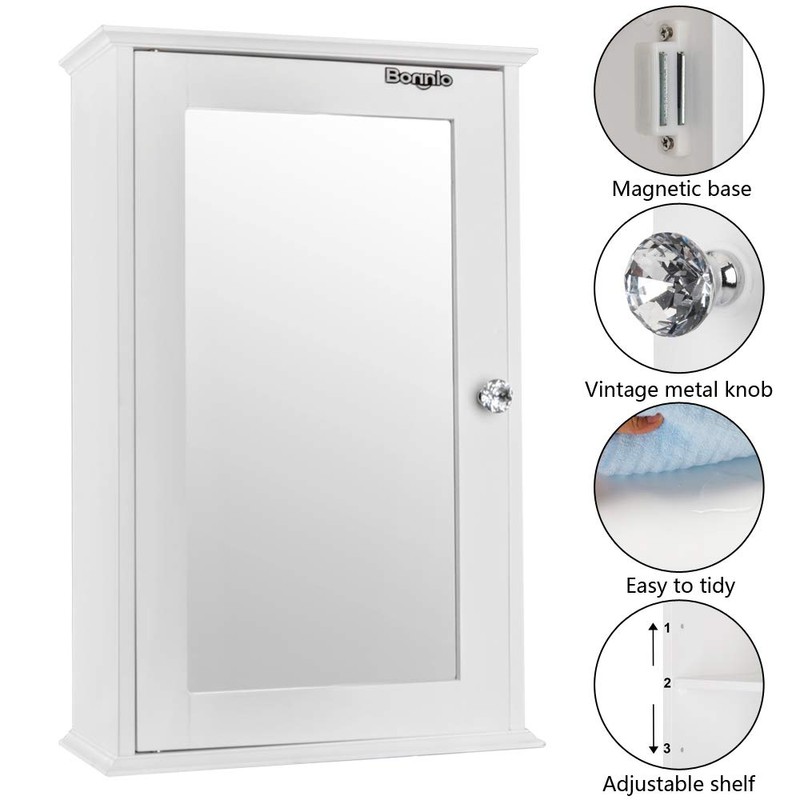 Bathroom Wall Cabinet with One Mirror Single Door Multipurpose Storage