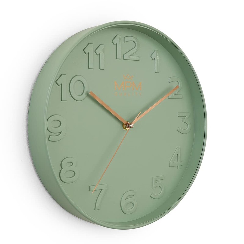 MPM Quality Design Wall Clock, Green, Modern Plastic Clock, Glass,
