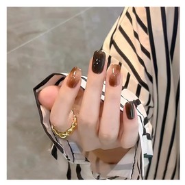 Lwenjing Nail Tips, 24 Pieces, Handmade Nails, Short, Spring/Summer, Popular, Japanese Style, Cute, Simple, Stylish, Bride Nails, Glossy, Fake Nails, Double-sided Tape, Coming-of-Age Ceremony, School