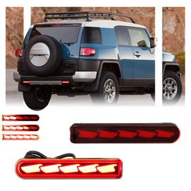 GSOWO 2 PCS Red Lens LED Rear Fog Light for Toyota FJ Cruiser 2007-2014, FJ Lower Bumper Reflector light, Brake & Sequential Blink Turn Signal Lamps - Blade Design
