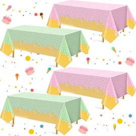 Oudain 4 Pack Ice Cream Party Decorations Tablecloths 54" x 108" Disposable Plastic Rectangle Table Covers for Birthday, Donut Themed Decorations, Sweet One Party, Indoor & Outdoor Use (Green, Pink)