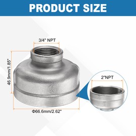 sourcing map Reducing Coupling 2" x 3/4" NPT Female Threaded 304 Stainless Steel Reducer Taper Cast Pipe Fitting Adopts for Water Oil Gas Tube