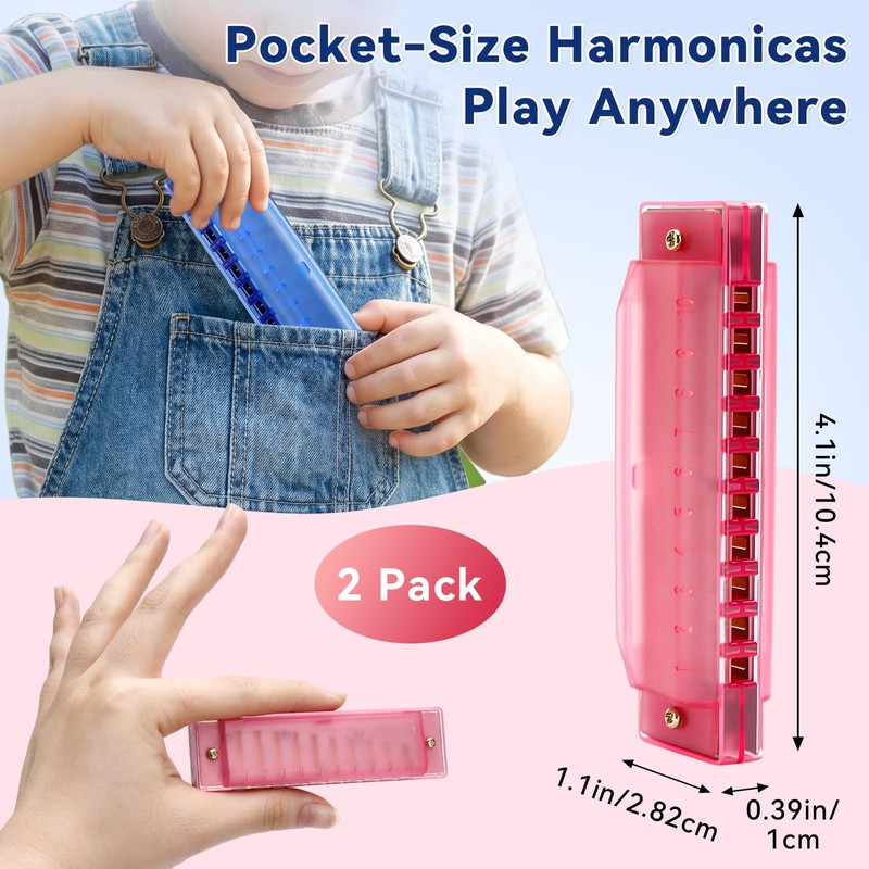 2 Pack Harmonica, 10 Hole Diatonic Harmonica Key of C