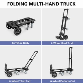 KEDSUM 3-in-1 Folding Hand Truck, 600LBS Heavy Duty Dolly Cart with Wheels, Six Wheels and Two Wheels Convertible Dolly Cart for Office,Home,School, Easy to Use, 6 Wheels Innovative Design