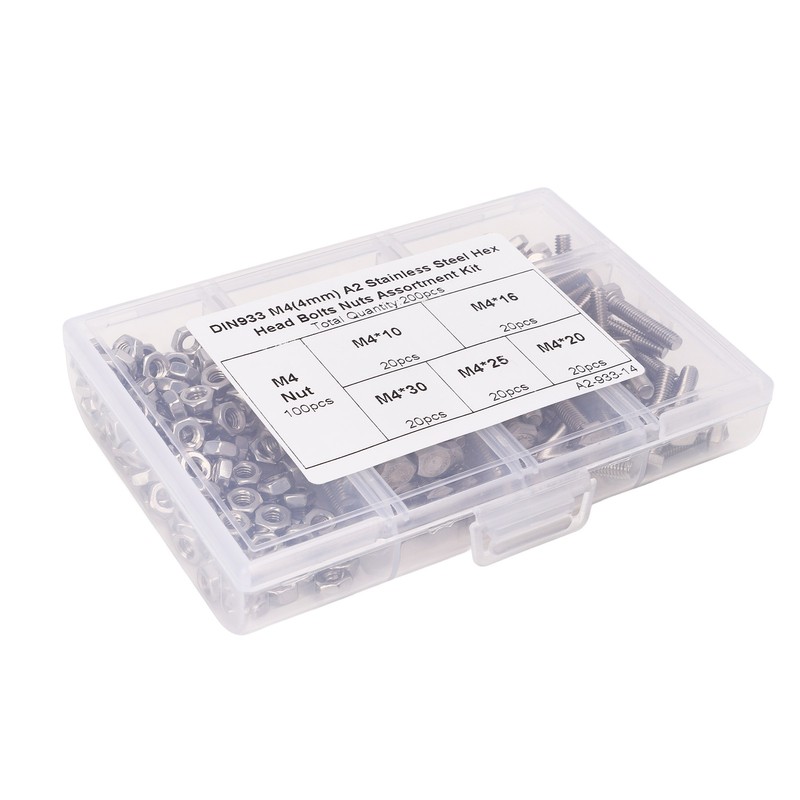 200PCS Hex Bolts Screw 304 Stainless Steel Anti Oxidation Metric