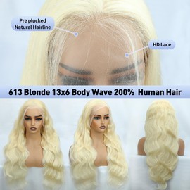 28 Inch 613 13x6 Lace Front Wig Human Hair 200 Density Blonde Wig Human Hair Body Wave Lace Front Wigs Human Hair Pre Plucked for Women Glueless Colored Wig 613 HD Lace Frontal Wigs Body Wave Wig
