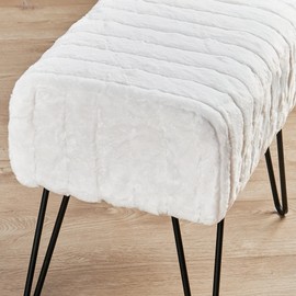 Home Soft Things Super Mink Faux Fur White Ottoman Bench 19" x 13" x 17" H, Bright White, Living Room Foot Rest Stool Entryway Makeup Bench End of Bed Bedroom Home Decor Chair for Sitting