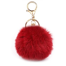 jtkdxqs Pom Pom Keychain Soft Artificial Rabbit Fur Plush Fluffy Ball Key Ring for Women,wine red