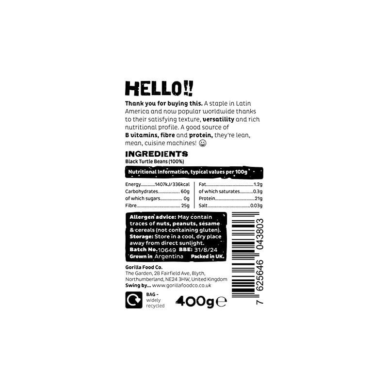 Gorilla Food Co. Black Turtle Beans - 400g
