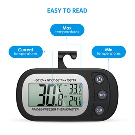 【2 Pack】Brifit Digital Fridge Thermometer, Freezer Thermometer Temperature Monitor with Large LCD Display, Min/Max Function, °C/°F Conversion, Fridge Freezer Thermometer Support Hanging Standing