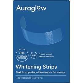 Auraglow Teeth Whitening Strips, Sensitive Whitening Strips, 14 Whitening Treatments, 8% Hydrogen Peroxide with Nano Hydroxyapatite (nHAp) to Reduce Sensitivity and Protect Enamel, 28 Strips, Mint