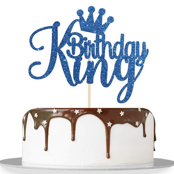 Decoración para tarta de cumpleaños con purpurina azul para rey, baby shower, niño príncipe, 1er 2, 3, 10, 13, 18, 21, 30, 40, 50, decoración para fiestas de género