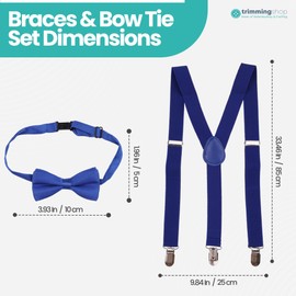 Trimming Shop 65mm X 25mm, Kids Suspenders and Bow Tie Set, 7 to 11 year Old Children Adjustable Y Shaped Fully Elasticated Clip On Brace with Blue Colour Bow Tie, Clothing Accessory for Children