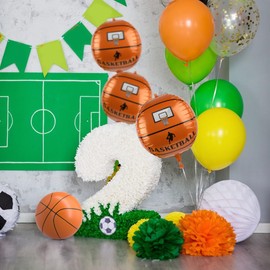 VYNYJOAN 22 Inch Basketball Balloons, 6Pcs Large Round Foil Basketball Balloons for Theme, Sports, Birthday Party Decoration