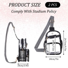 AojSup 2 Pcs Clear Bag for Stadium Events, Clear Purses For Women Men, Transparent Crossbody Bag, See Through Large Sling Backpack for Sport Concert with Side Mesh Pocket