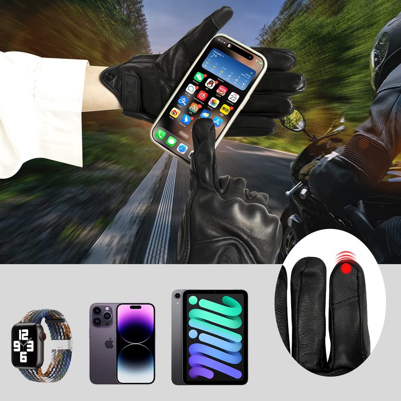 FXC - Guantes de cuero premium para motocicleta de dedo
