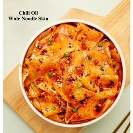 WEIXIAN 4Pack Spicy Broad Noodles, Sichuan Red Oil Wide Noodles with Sauce, Non-Fried Instant Noodles Dried Chinese Chili Oil Noodle Skin Ramen Noodle 红油面皮, 4.05oz per Bag (Pack of 4, Spicy)