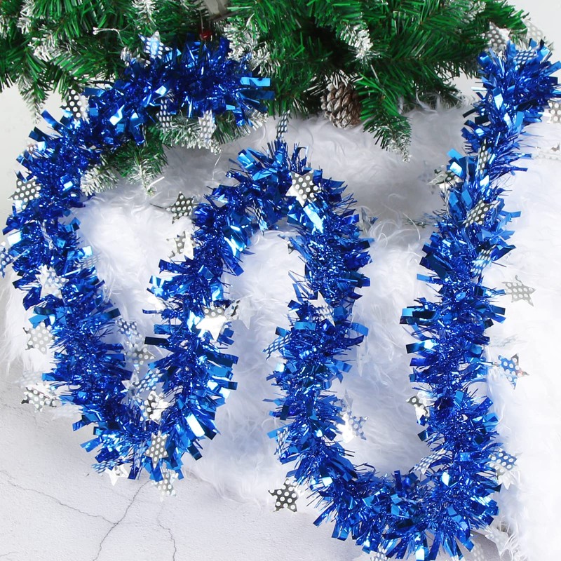 Sprinlot Christmas Garland, Blue, Pack of 4 Tinsel Garlands, Shiny