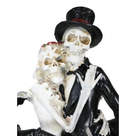 Love Never Dies Skeleton Bridal Couple On Bicycle With Basket of Roses Figurine