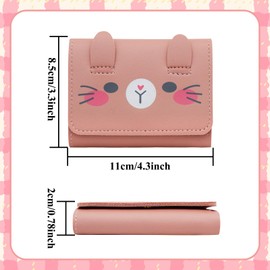 AfitLulu Women Wallets Trifold Small Purses for Women, Ladies Purse Slim Card Wallet with Cute 3D Bunny Ears and ID Window, PU Leather Womens Purse Cute Ladies Wallet for Cards Cash Ticket (Pink)