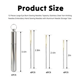 Large-Eye Blunt Needles Set, 12 Pieces with Aluminium Storage Case, for Yarn, Embroidery, Cross Stitch