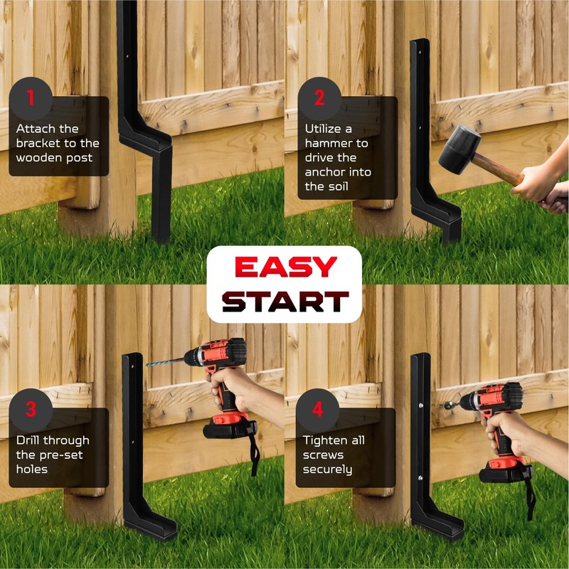 WIMART Rotten Leaning Fence Post Repair Kit Adjustable Angle Quick