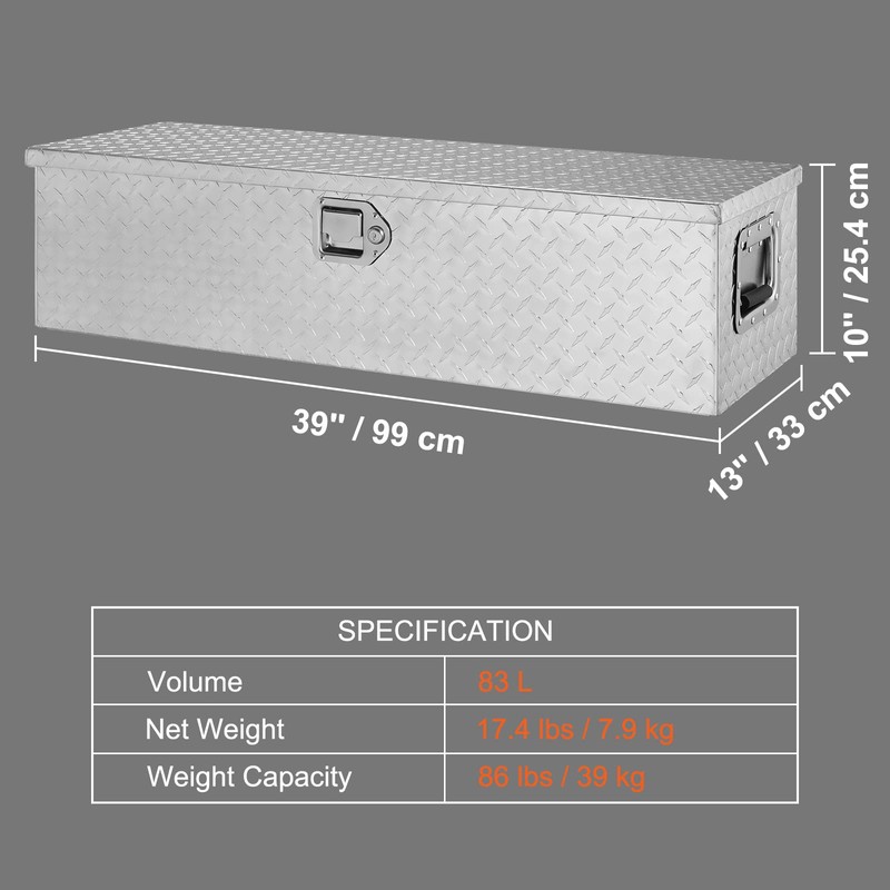 VEVOR Heavy Duty Aluminum Truck Bed Tool Box, Diamond Plate
