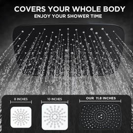 Veken [1.8gpm Eco-Flow] 11.8 Inch Rain Shower Head with 6 Modes Handheld Water Spray,Wide Showerhead Combo with Extension Arm-housewarming gift, Dual Shower with Anti-Clog Nozzles,Matte Black
