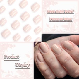 24Pcs Nude Short Square Press on Nails with Solid Color Design, Glossy Nude False Nails Gel Glue on Nails, Solid Color Manicure Art Acrylic Fake Nails Stick on Nails for Coquette Women Girls