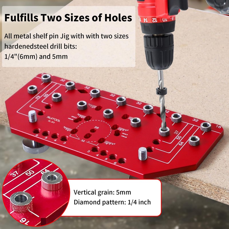 RUITOOL Shelf Pin Jig and Hinge Jig Two-in-One, Self-contained Clamping