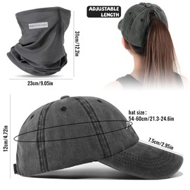 peiyee Women's Baseball Cap, Ponytail Cap, Dark with Braid Hole, Mountain Embroidery Baseball Caps and UV Protection Face Cover, Adjustable Baseball Cap, Tennis Hat for Any Hair