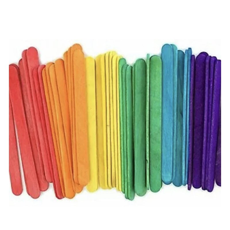 100 Natural Wood Multi-colored Popsicle Sticks School Arts Crafts 3/8X4.5”