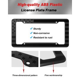 Aootf American Flag License Plate Frames- Black Plastic USA Flag Car Tag Holder with Screws Caps and Patriotic Decals，2 Pack Rustproof Frames for Front Rear