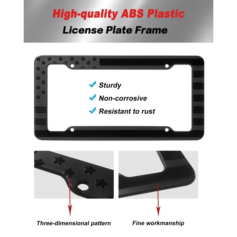 Aootf American Flag License Plate Frames- Black Plastic USA Flag