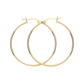 Old English Jewellers 9ct Yellow Gold on Silver 35mm Basic Lightweight Plain Hoop Earrings - Sterling Silver with Gold Overlay - Ladies Women Everyday Jewellery