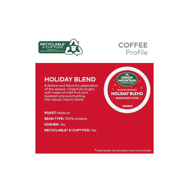 Green Mountain Coffee Roasters Holiday Blend, Keurig Single Serve K-Cup