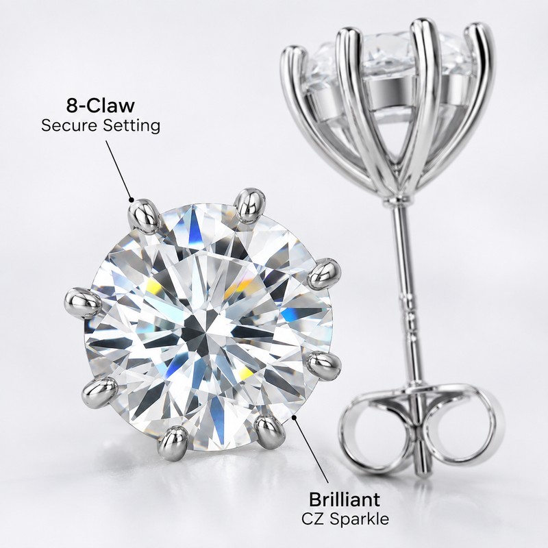 8 Claw CZ Crystal Stud Earrings for Women – Elegant