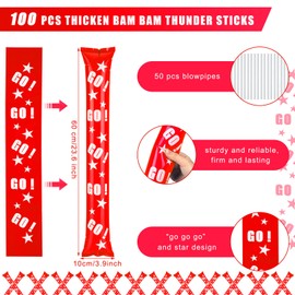 Hungdao 100 Pcs Thunder Sticks Team Spirit Boom Sticks Cheerleading Football Noise Makers Inflatable Noisemakers for Party Dance Basketball Sporting Event (Red)