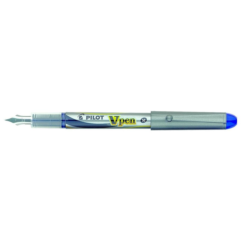 PILOT V-Pen Disposable Fountain Pen Silver Medium Nib - Blue