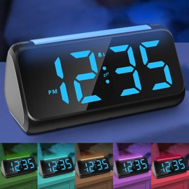 Alarm Clock with Night Light for Bedrooms, Simple Large LED Display Big Number Digital Alarm Clock with 7 Color Night Light, Dual Alarm, Dimmer, USB Charger, Beside Clock for Kids and Adults (Blue)