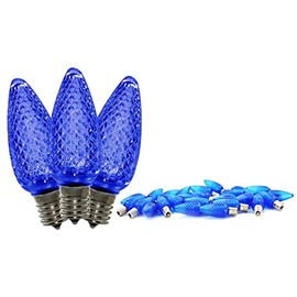 25 Pack C9 Dimmable Faceted Blue LED Retrofit Bulbs