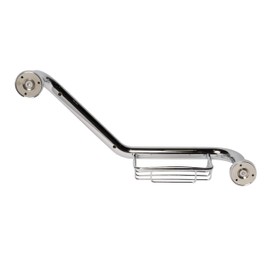 Keeney GB34211PC 18 In. Angled Reversible Grab Bar with Soap Dish Holder, Polished Chrome