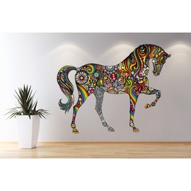 West Mountain Abstract Colorful Horse Window 3D Wall Decal Art Removable Wallpaper Mural Sticker Vinyl Home Decor LB01 (22''W x 17''H)