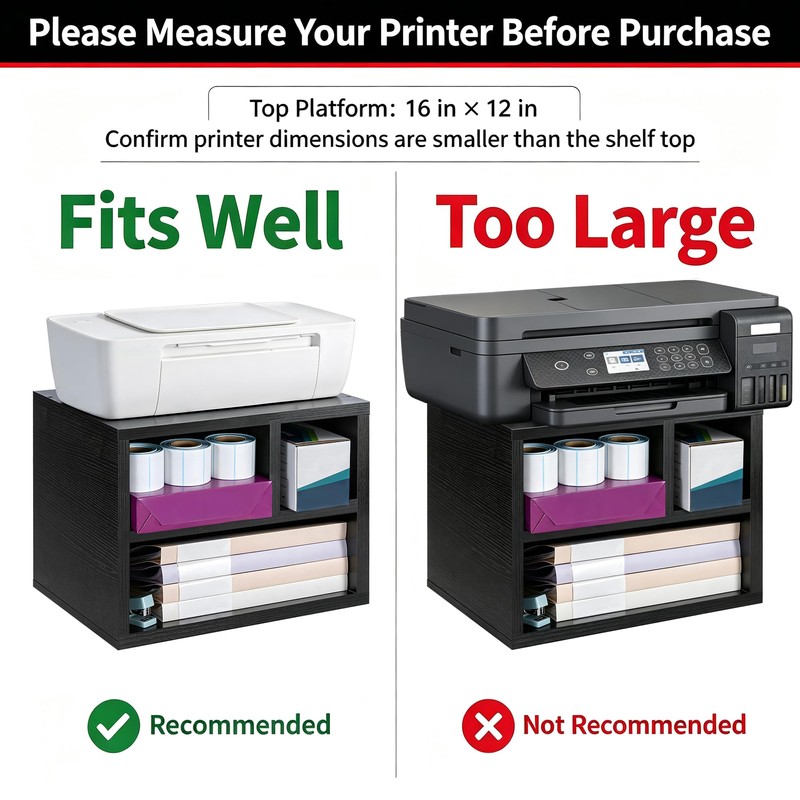 IBVIVIC Printer Stand with 3 Compartment, Under Desk Black Printer